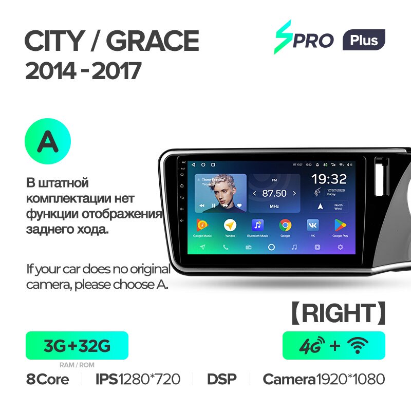 Штатная магнитола Teyes SPRO+ для Honda City Grace 1 2014-2017 Right hand driver на Android 10