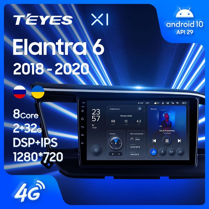 Штатная магнитола Teyes X1 для Hyundai Elantra 6 2018-2020 на Android 10
