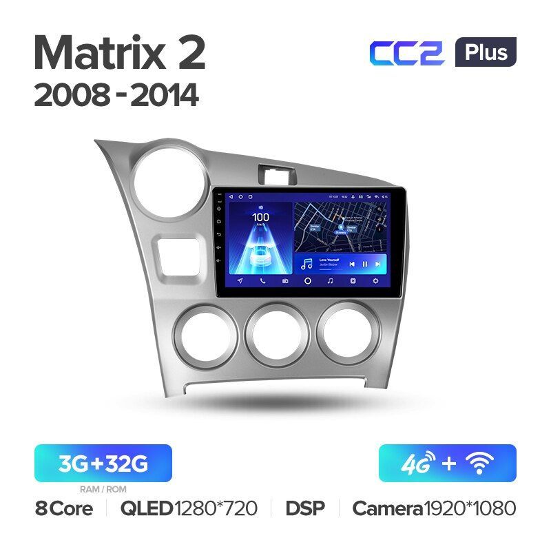 Штатная магнитола Teyes CC2PLUS для Toyota Matrix 2 E140 2008-2014 на Android 10