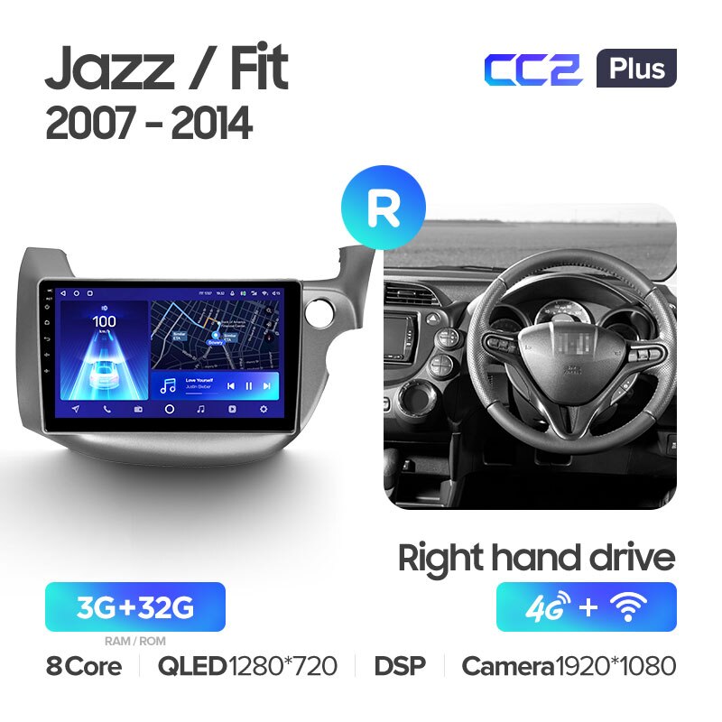 Штатная магнитола Teyes CC2PLUS для Honda Jazz 2 GG Fit GE GP GE 2007-2014 Right hand driver на Android 10