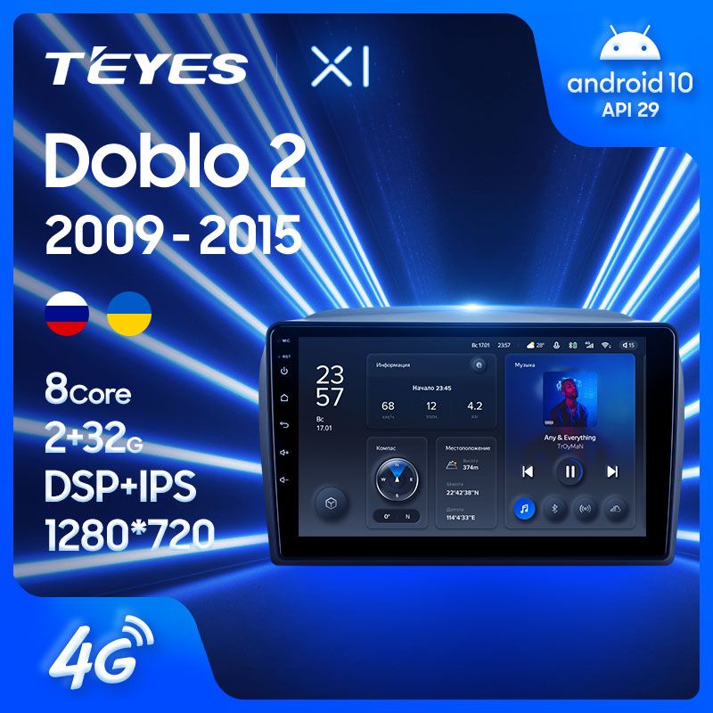 Штатная магнитола Teyes X1 для Fiat Doblo II 263 2009-2015 на Android 10