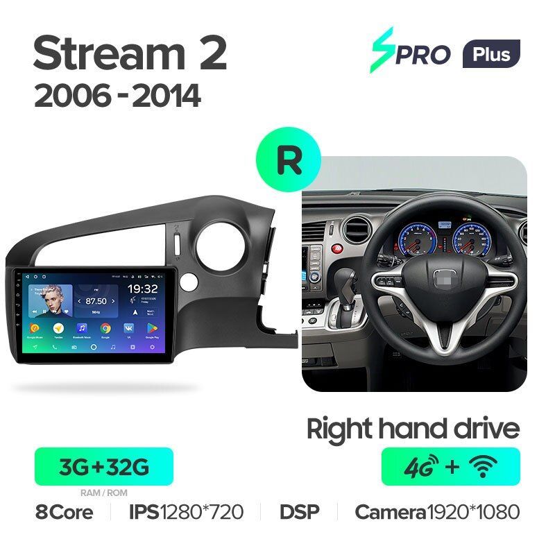Штатная магнитола Teyes SPRO+ для Honda Stream 2 2006-2014 Right hand driver на Android 10