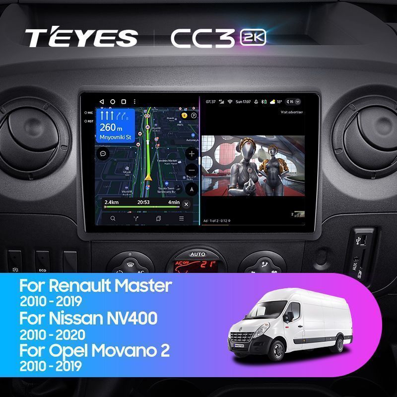 Штатная магнитола Teyes CC3 2K для Nissan NV400 2010-2020 на Android 10