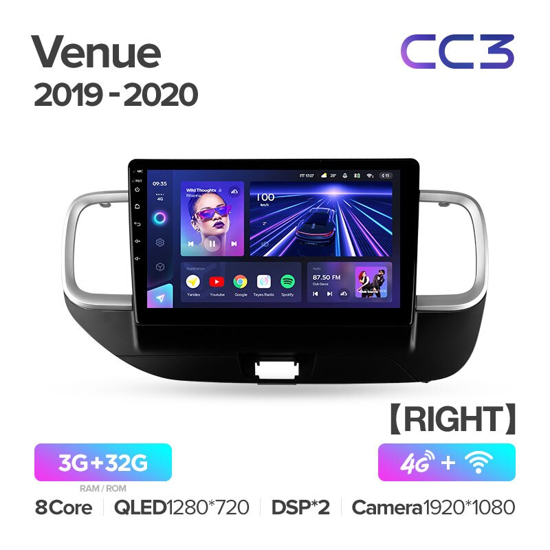 Штатная магнитола Teyes CC3 для Hyundai Venue 2019-2020 Right hand driver на Android 10