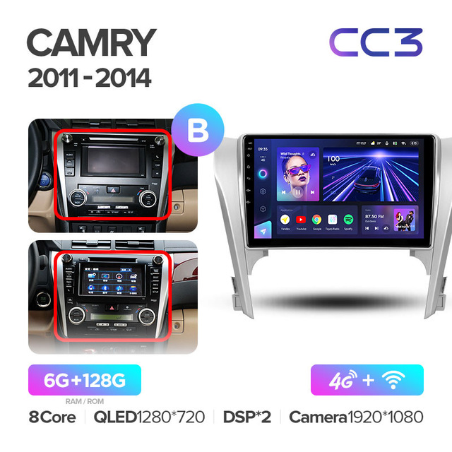 Штатная магнитола Teyes CC3 для Toyota Camry 7 XV50 2011-2014 на Android 10