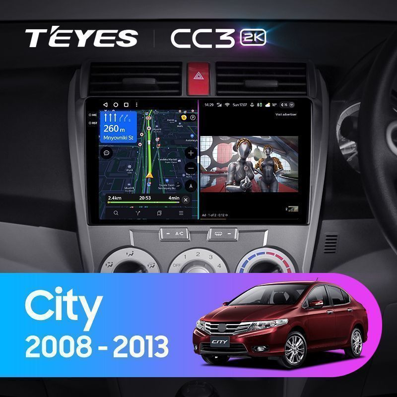 Штатная магнитола Teyes CC3 2K для Honda City 2008-2013 на Android 10