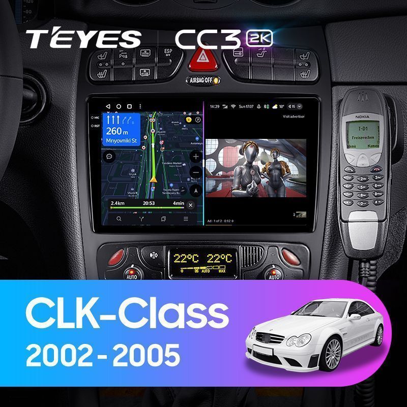 Штатная магнитола Teyes CC3 2K для Mercedes-Benz C/CLK Class 2000-2005 на Android 10