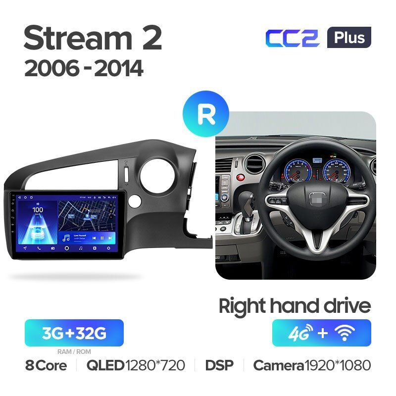 Штатная магнитола Teyes CC2PLUS для Honda Stream 2 2006-2014 Right hand driver на Android 10