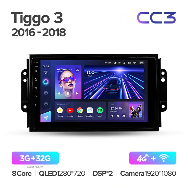 Штатная магнитола Teyes CC3 для Chery Tiggo 3 2016-2018 на Android 10