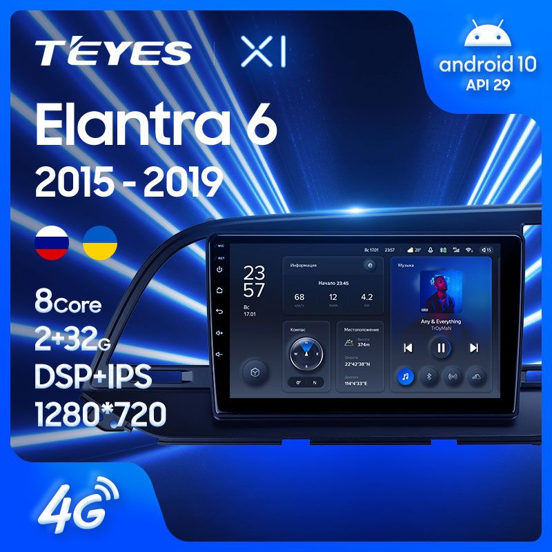 Штатная магнитола Teyes X1 для Hyundai Elantra 6 2015-2018 на Android 10
