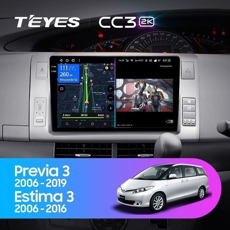 Штатная магнитола Teyes CC3 2K для Toyota Previa XR50 2006-2019 на Android 10
