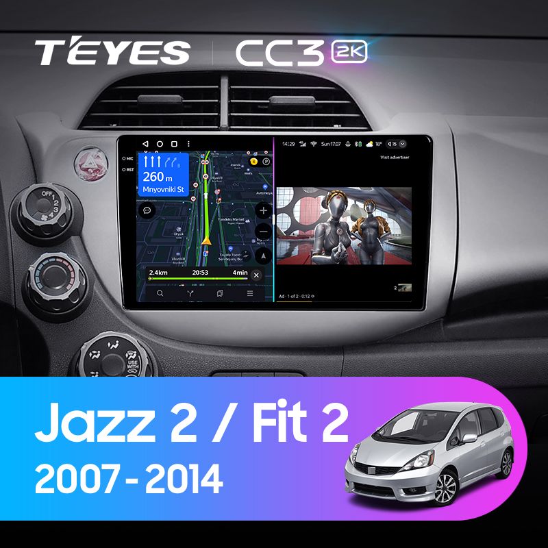 Штатная магнитола Teyes CC3 2K для Honda Jazz 2 GG Fit 2 GE 2007-2014 на Android 10