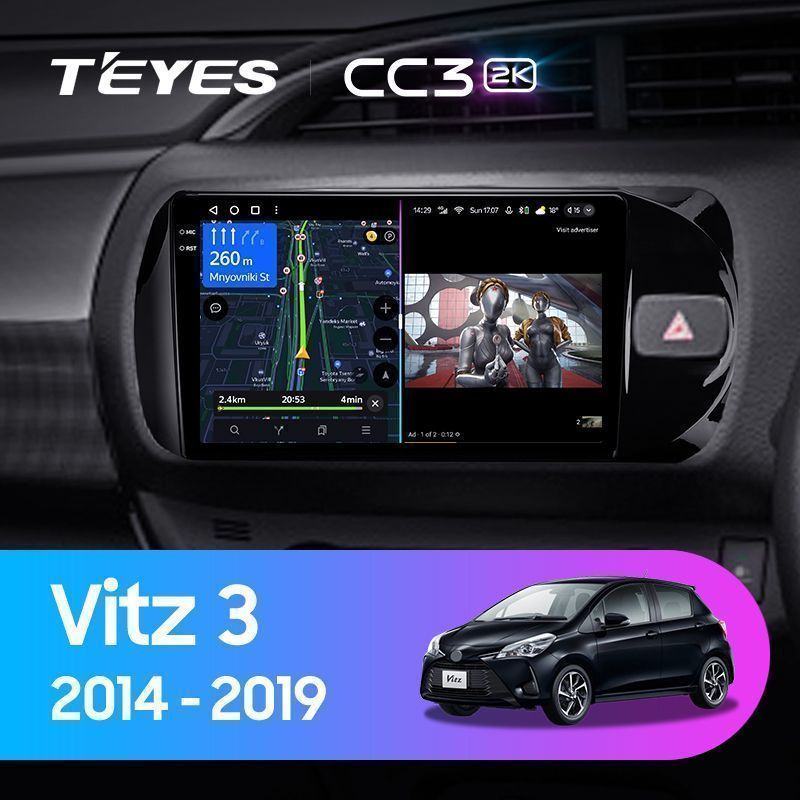 Штатная магнитола Teyes CC3 2K для Toyota Vitz III XP130 2014-2019 Right hand driver на Android 10