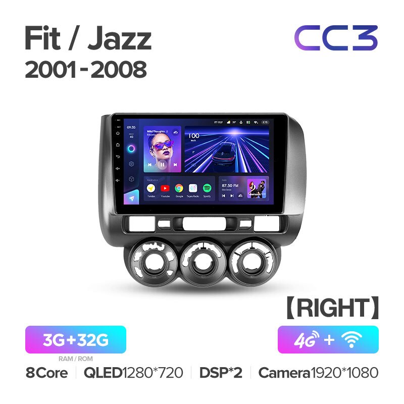 Штатная магнитола Teyes CC3 для Honda Fit GD Jazz GD 2001-2008 Right hand driver на Android 10