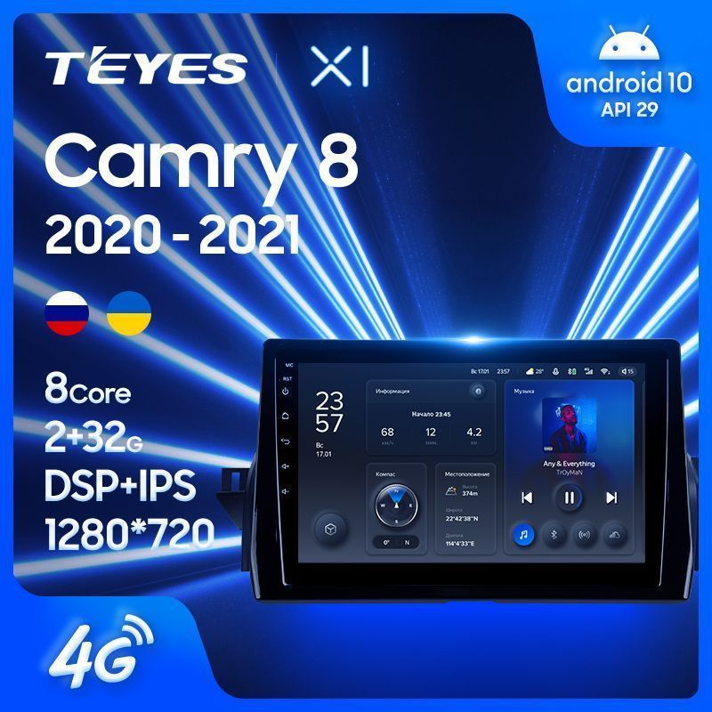 Штатная магнитола Teyes X1 для Toyota Camry 8 XV70 2020-2021 на Android 10
